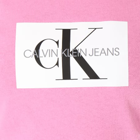 Calvin Klein - Tee Shirt Femme Monogram Box Logo 7946 Rose Blanc