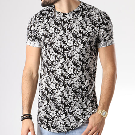 Uniplay - Tee Shirt Oversize UY215 Noir Floral Blanc