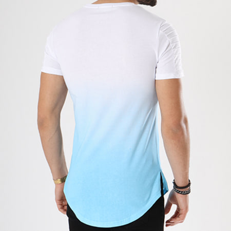 MTX - Tee Shirt Oversize Patch Brodés T3167 Blanc Dégradé Bleu Clair