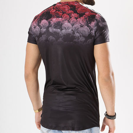 Sixth June - Tee Shirt Oversize Bandes Brodées M3456VTS Noir Floral Rouge