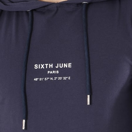 Sixth June - Tee Shirt Manches Longues Capuche Oversize Avec Bandes M3497VTL Bleu Marine
