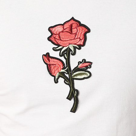John H - Tee Shirt Oversize Avec Bandes 1809 Blanc Floral Rouge