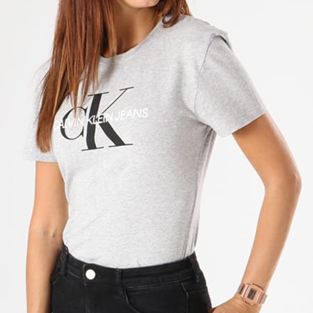 Calvin Klein - Tee Shirt Femme Core Monogram Logo 7878 Gris Chiné