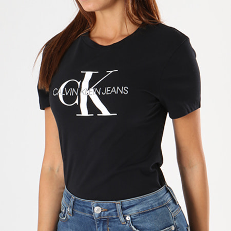 Calvin Klein - Camiseta de mujer Core Monogram Logo 7878 Negra