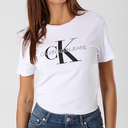 Calvin Klein - Maglietta donna Core Monogram Logo 7878 bianco