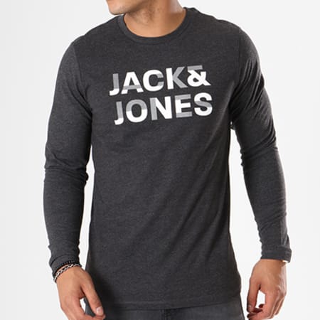 Jack And Jones - Tee Shirt Manches Longues Ximas Gris Anthracite Chiné