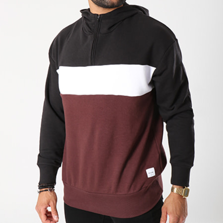 Only And Sons - Sweat Capuche Matheo Noir Blanc Marron