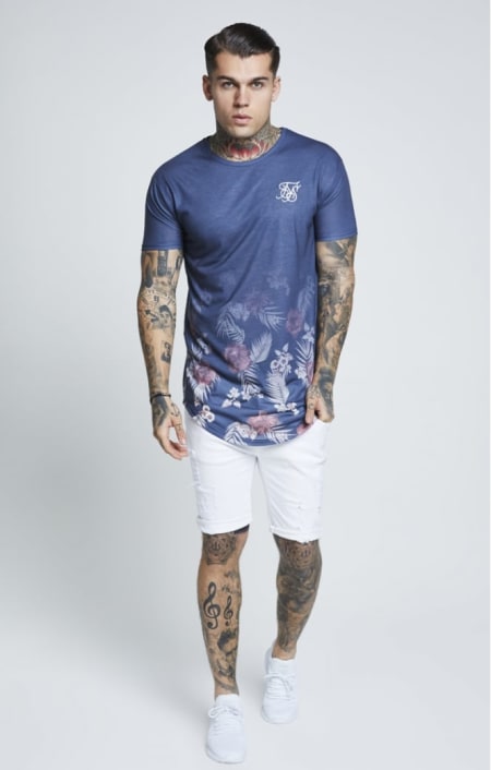 SikSilk - Tee Shirt Oversize Hazey Daze Fade 12839 Bleu Marine Floral