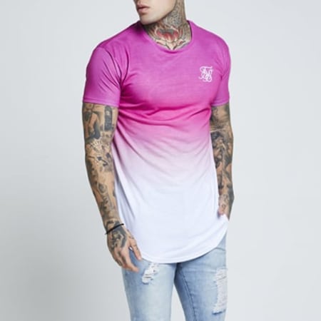 SikSilk - Tee Shirt Oversize Curved Hem Techno Fade 13268 Rose Dégradé Blanc