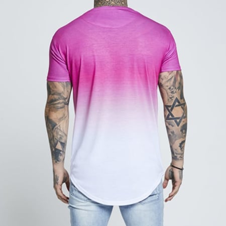 SikSilk - Tee Shirt Oversize Curved Hem Techno Fade 13268 Rose Dégradé Blanc