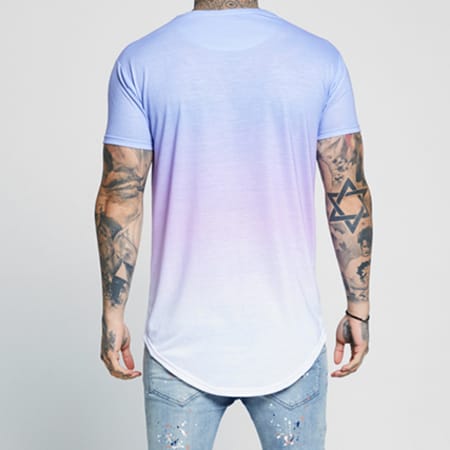 SikSilk - Tee Shirt Oversize Triple Fade Curved Hem 13063 Bleu Clair Dégradé Blanc Rose