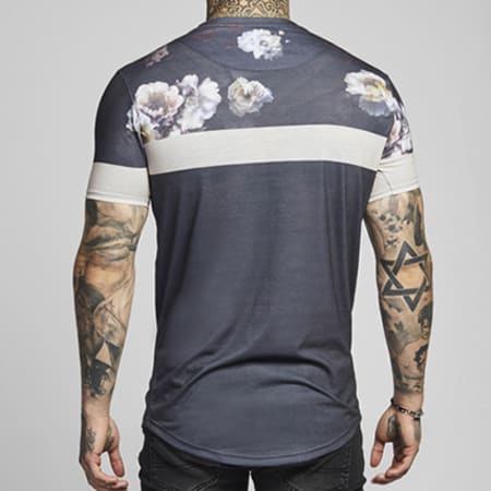 SikSilk - Tee Shirt Oversize Curved Hem Sport 12112 Gris Anthracite Floral