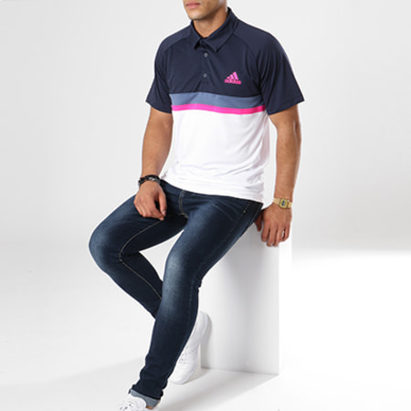 Adidas Sportswear - Polo Manches Courtes Club D93018 Bleu Marine Blanc 