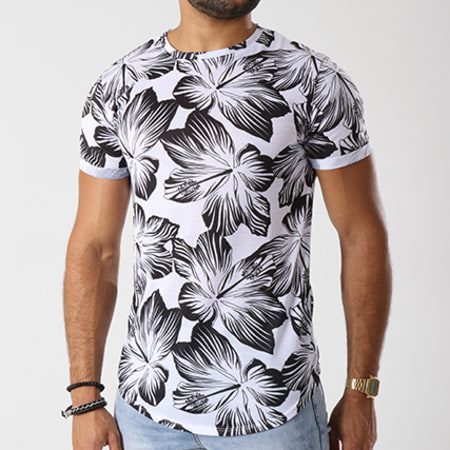 Uniplay - Tee Shirt Oversize UP-T289 Blanc Floral Noir