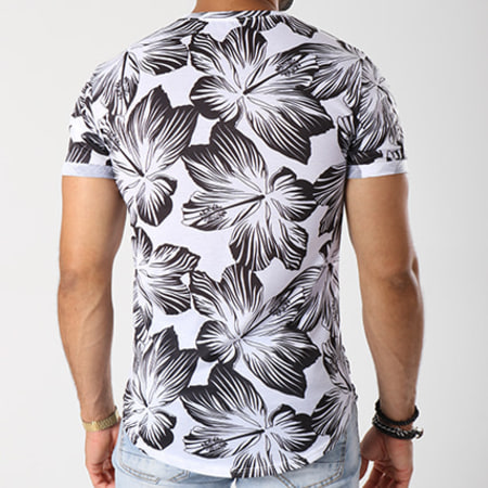 Uniplay - Tee Shirt Oversize UP-T289 Blanc Floral Noir