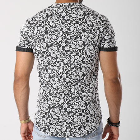 Uniplay - Tee Shirt Oversize UP-T307 Noir Floral Blanc