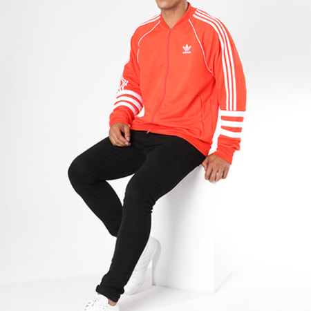 Adidas Originals - Veste Zippée Bandes Brodées Authentic TT DJ2858 Orange Blanc