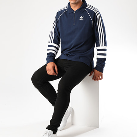 Adidas Originals - Sweat Col Zippé Bandes Brodées Authentic Rugby DH3843 Bleu Marine