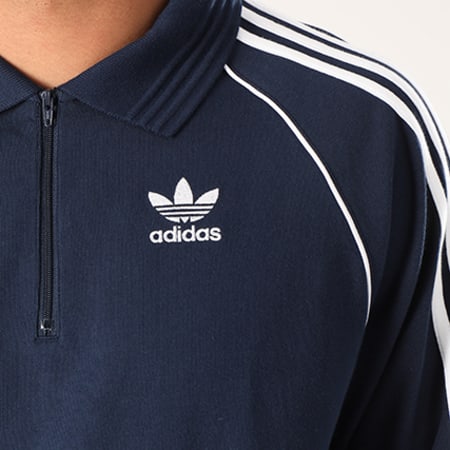 Adidas Originals - Sweat Col Zippé Bandes Brodées Authentic Rugby DH3843 Bleu Marine