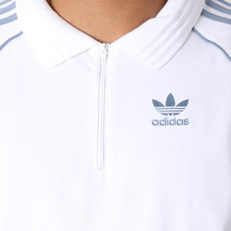 Adidas Originals - Sweat Col Zippé Bandes Brodées Authentic Rugby DH3844 Blanc Bleu Clair 