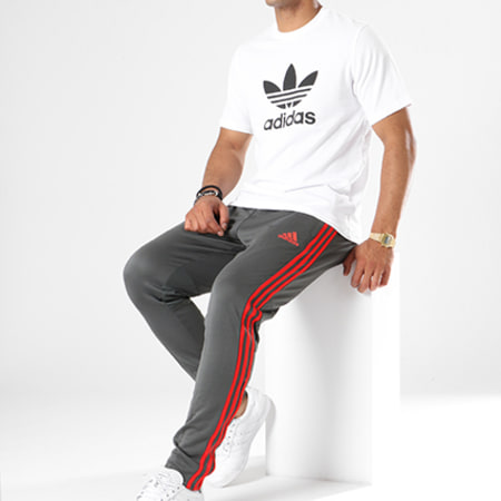 Adidas Performance - Pantalon Jogging Bandes Brodées FC Bayern München CW7260 Gris Anthracite Rouge