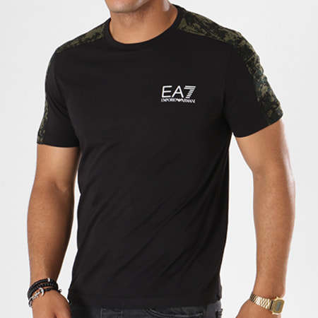 EA7 Emporio Armani - Tee Shirt 6ZPT36-PJM9Z Noir Vert Kaki Camouflage Argenté