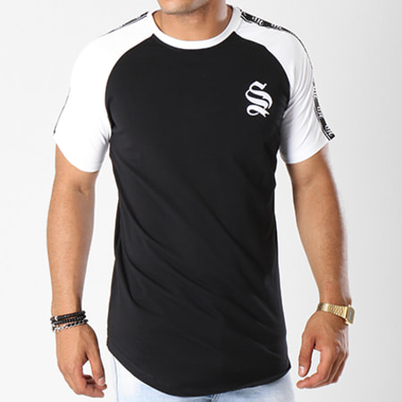 Sinners Attire - Tee Shirt Oversize Bandes Brodées Tape Raglan 595 Noir Blanc
