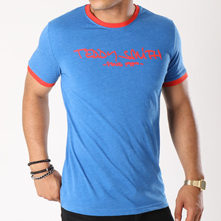 Teddy Smith - Tee Shirt Ticlass 3 Bleu Clair Chiné Rouge