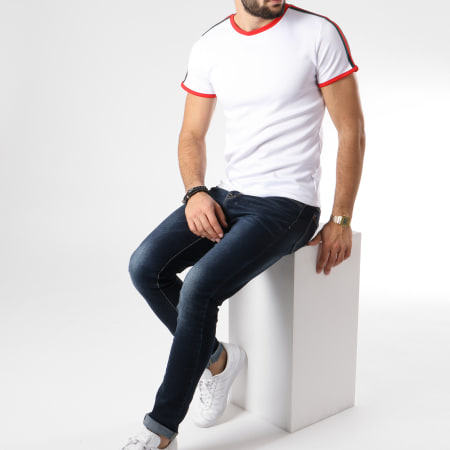 Aarhon - Tee Shirt 206 Avec Bandes Blanc Rouge