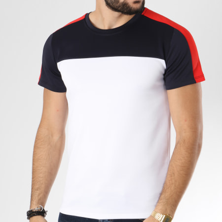 Aarhon - Tee Shirt 202 Avec Bande Blanc Bleu Marine Rouge