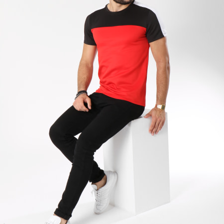 Aarhon - Tee Shirt 202 Avec Bande Rouge Noir Blanc