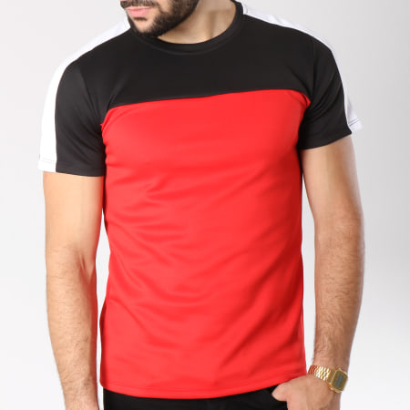 Aarhon - Tee Shirt 202 Avec Bande Rouge Noir Blanc