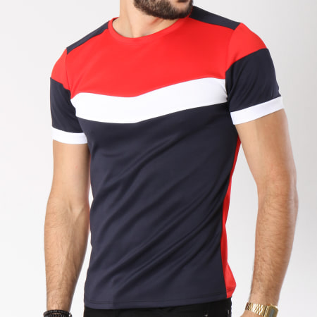 Aarhon - Tee Shirt 205 Avec Bande Bleu Marine Blanc Rouge