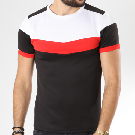 Aarhon - Tee Shirt 205 Avec Bande Noir Rouge Blanc