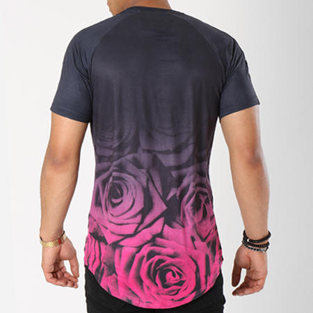 Sinners Attire - Tee Shirt Oversize Bandes Brodées Suédine Rose Dip Dye 582 Noir Rose Floral