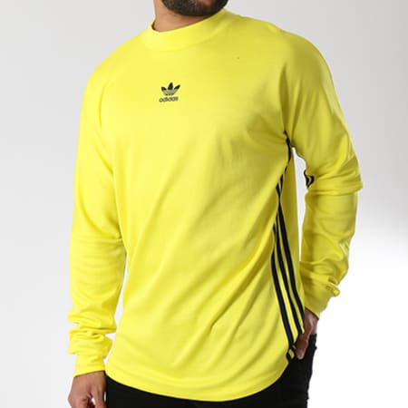 Adidas Originals - Tee Shirt De Sport Manches Longues Authentic 3 Stripes DJ2869 Jaune Fluo Bleu Marine