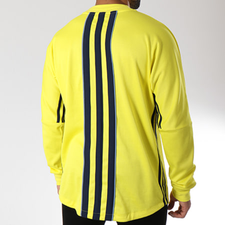 Adidas Originals - Tee Shirt De Sport Manches Longues Authentic 3 Stripes DJ2869 Jaune Fluo Bleu Marine