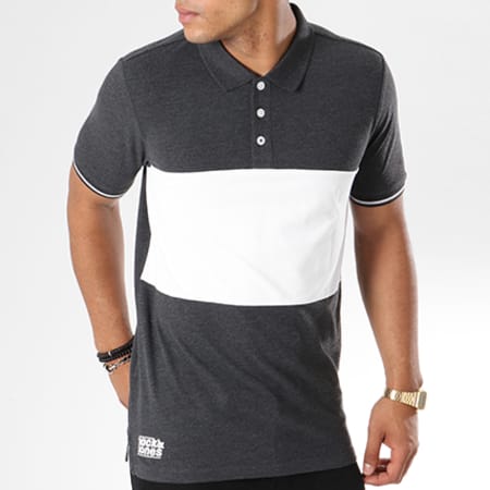 Jack And Jones - Polo Manches Courtes Loop Gris Anthracite Chiné Blanc