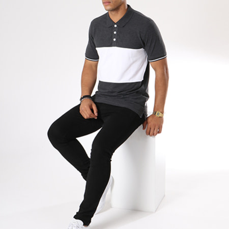 Jack And Jones - Polo Manches Courtes Loop Gris Anthracite Chiné Blanc