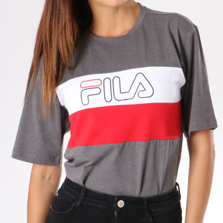 Fila - Tee Shirt Femme Lei 682062 Gris Anthracite Chiné Blanc Rouge