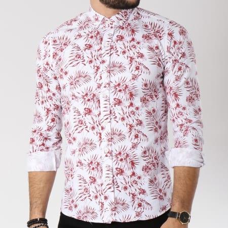 Classic Series - Chemise Manches Longues 16386 Blanc Floral Rouge