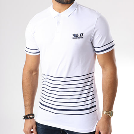 Paname Brothers - Polo Manches Courtes M59 Blanc Bleu Marine