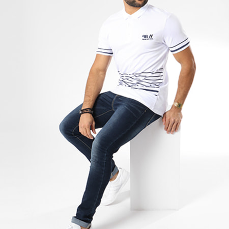 Paname Brothers - Polo Manches Courtes M59 Blanc Bleu Marine