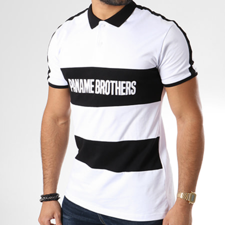 Paname Brothers - Polo Manches Courtes Avec Bande M86 Blanc Noir