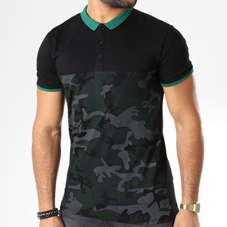 Paname Brothers - Polo Manches Courtes F4 Noir Camouflage Vert