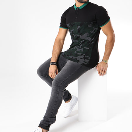 Paname Brothers - Polo Manches Courtes F4 Noir Camouflage Vert