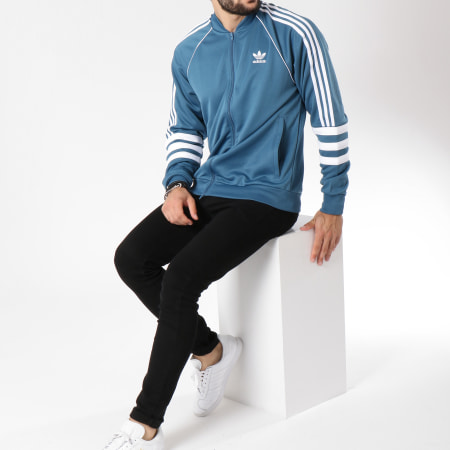Adidas Originals - Veste Zippée Bandes Brodées Authentic TT DJ2857 Bleu Clair Blanc