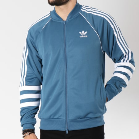 Adidas Originals - Veste Zippée Bandes Brodées Authentic TT DJ2857 Bleu Clair Blanc
