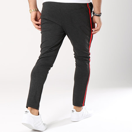 Uniplay - Pantalon Bandes Brodées T3251 Gris Anthracite Chiné Noir Rouge