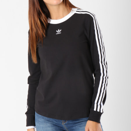 Adidas Originals - Tee Shirt Manches Longues Femme 3 Stripes DH3183 Noir